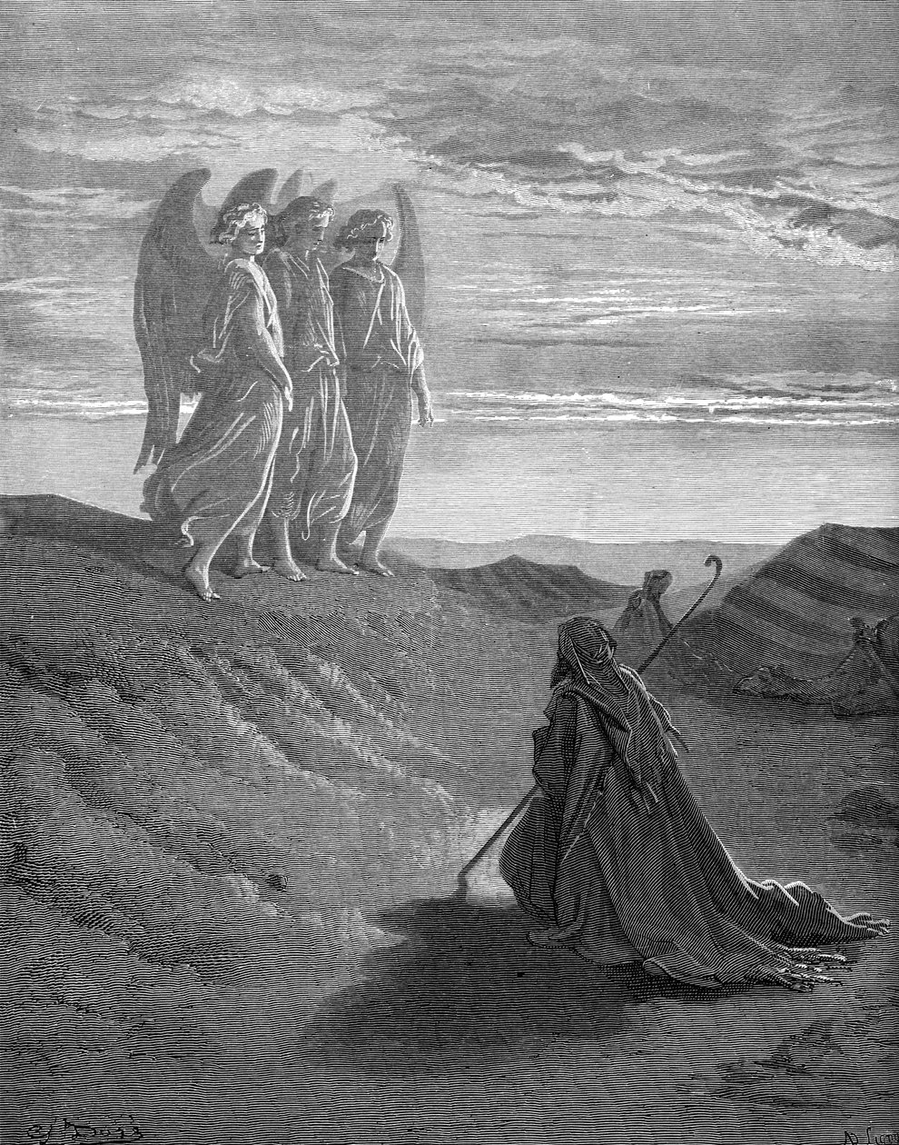 Abraham und die drei Engel, Gravur von Doré von Gustave Dore