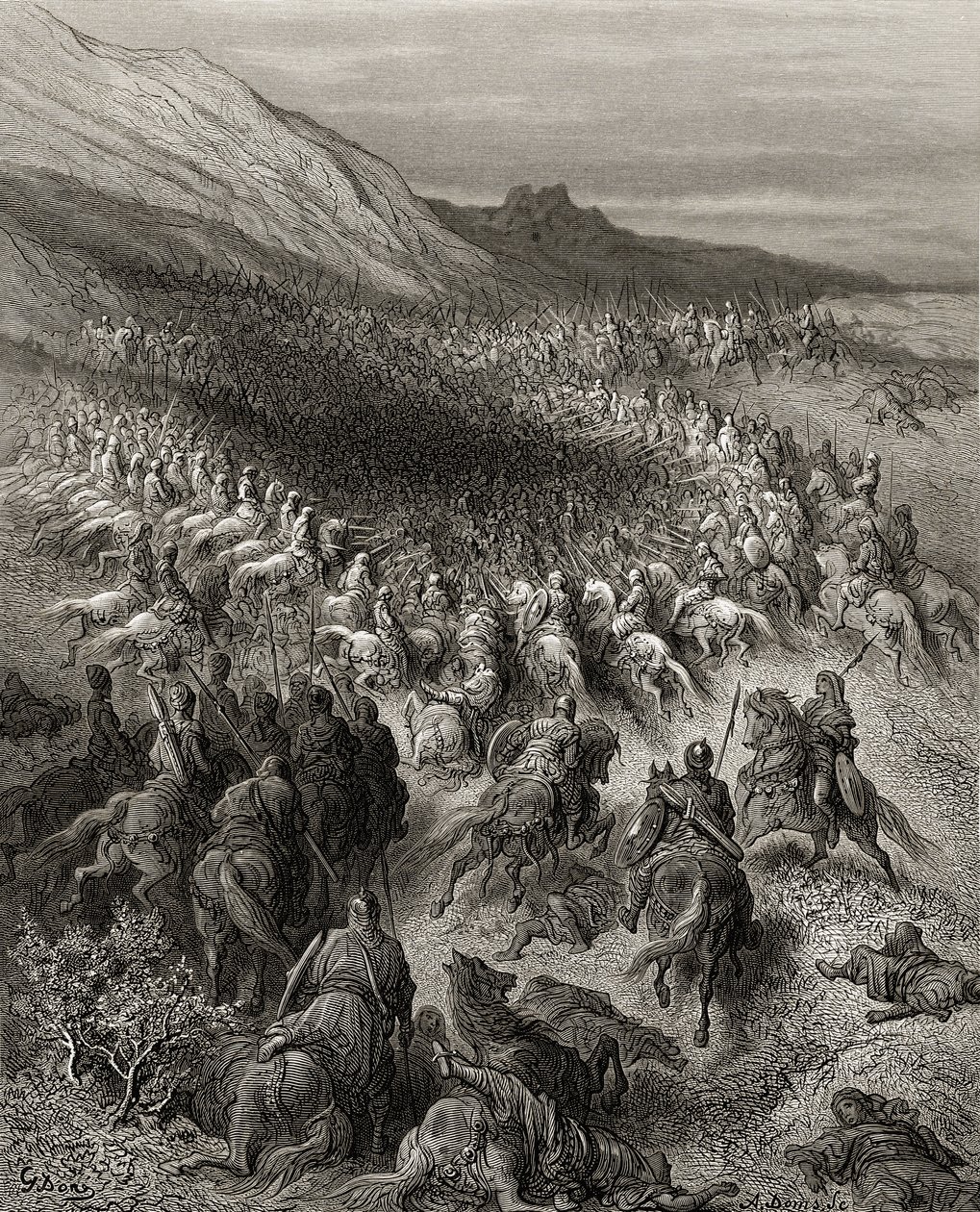 Kreuzritter umzingelt von Saladins Armee, Illustration aus 