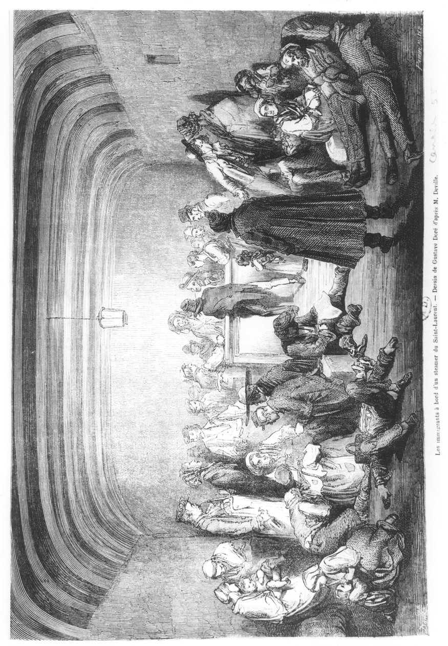 Einwanderer an Bord eines Dampfers im Sankt-Lorenz-Strom, Kanada, 19. Jh. von Gustave Dore