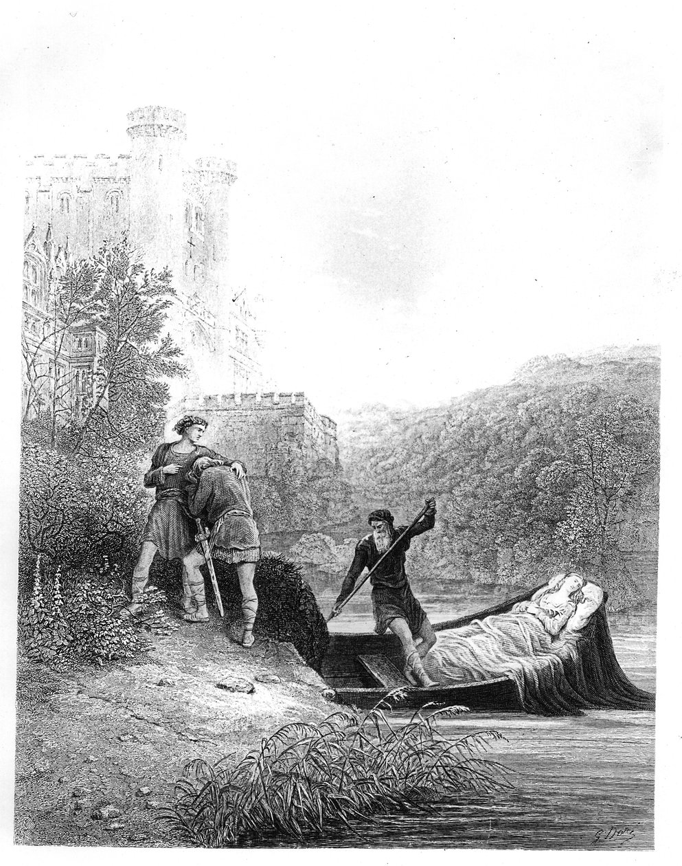 Lancelot betrachtet den Körper der Lady Elaine von Gustave Dore