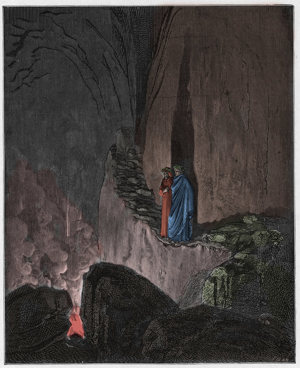 Inferno, Gesang 26: Die flammenden Geister von Odysseus und Diomedes (Illustration aus Die Göttliche Komödie von Dante Alighieri, 1885) von Gustave after Dore