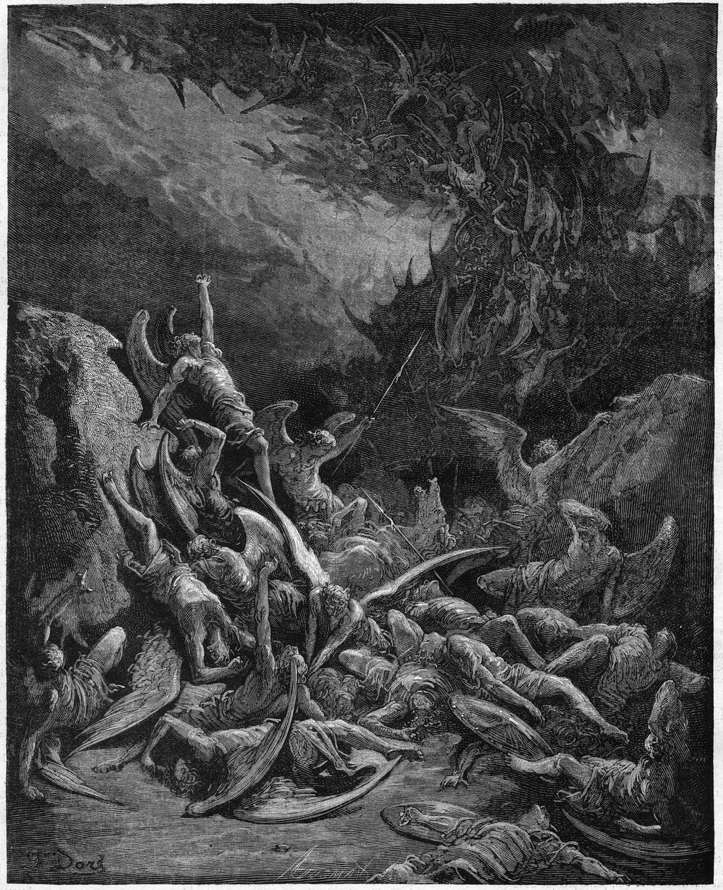 Das verlorene Paradies: Die gefallenen Engel. Nach der Zeichnung von Gustave Doré, die „Das verlorene Paradies“ von John Milton (1608-1674), englischer Dichter, illustriert. Gravur von 1867. Private Sammlung. von Gustave (after) Dore