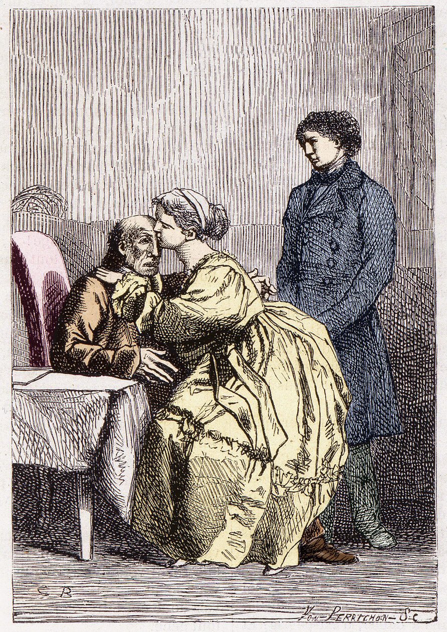 Marius und Cosette besuchen den kranken Jean Valjean - in „Les Misérables“ von Victor Hugo, ill. von Brion, ed. Hetzel und Lacroix von Gustave Brion