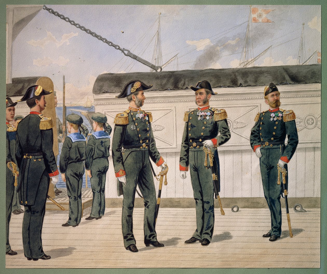 Offiziere der dänischen Marine in Paradeuniform. Aquarell von Gustav Brock von Gustave Brock
