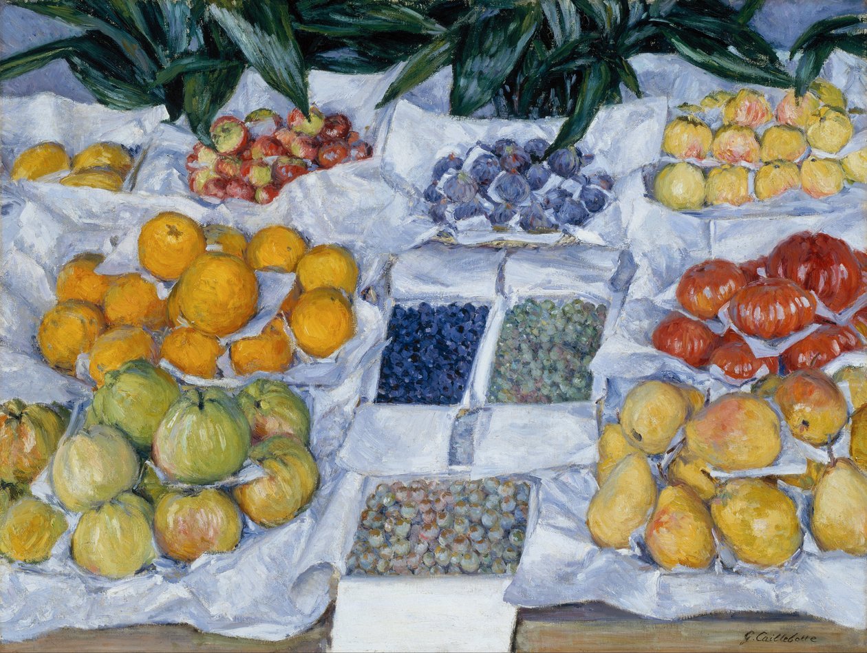Auf einem Ständer präsentierte Früchte von Gustave Caillebotte