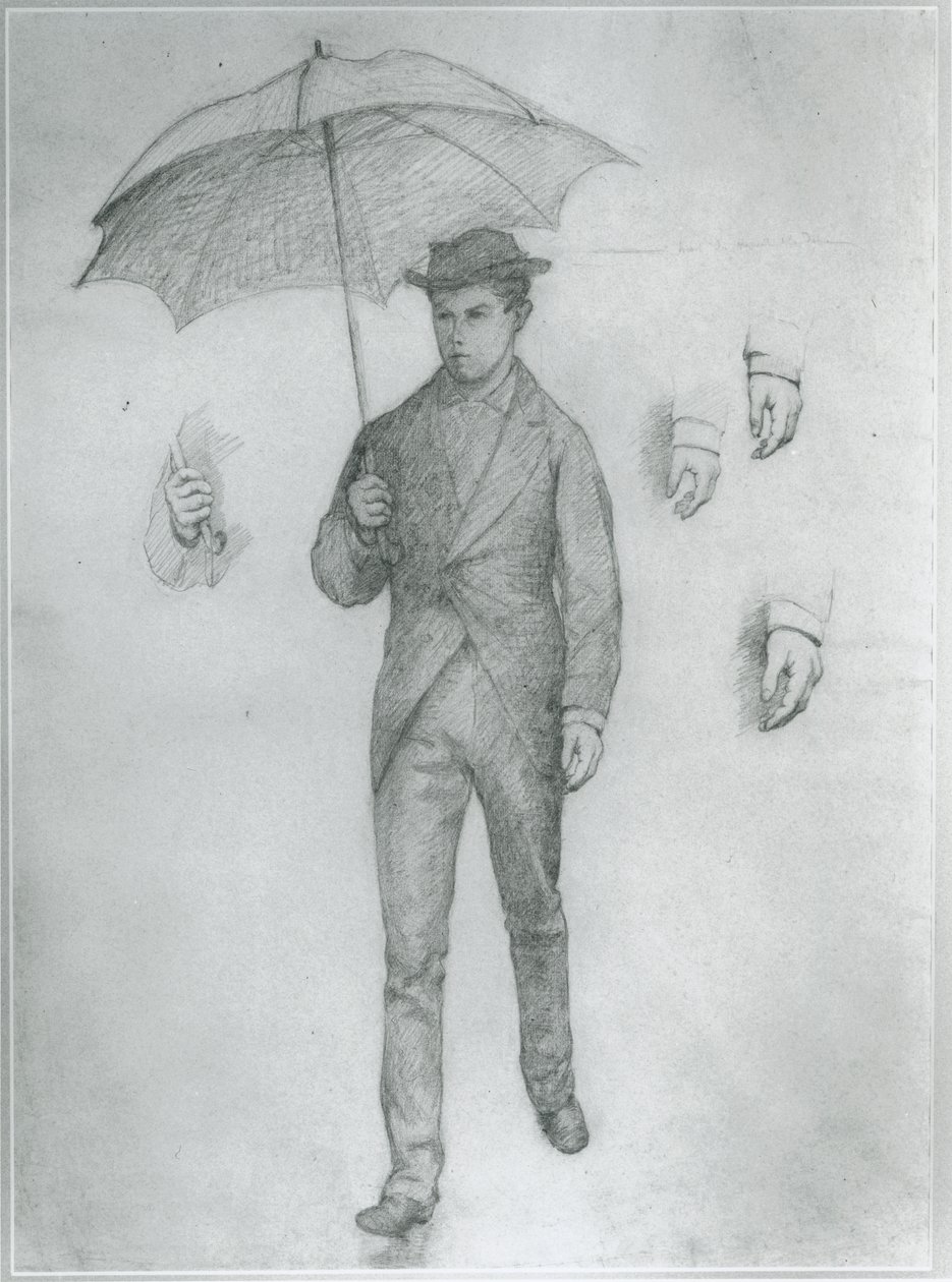 Studie für junger Mann mit Regenschirm von Gustave Caillebotte