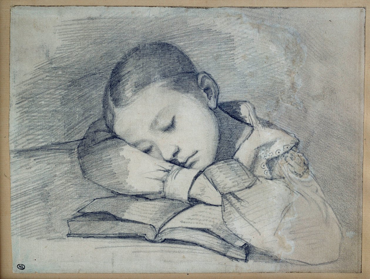 Porträt von Juliette Courbet schlafend. Zeichnung mit Bleistift von Gustave Courbet (1819-1877). 1841. Dim. 0,20 x 0,26. Paris, Musee d