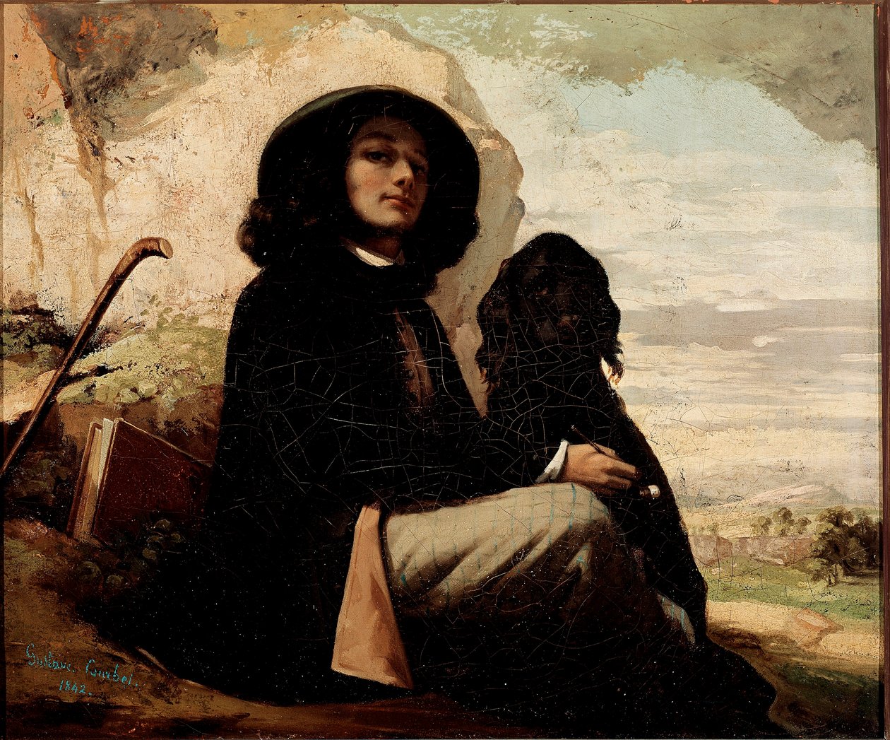 Selbstporträt mit schwarzem Hund von Gustave Courbet (1819-1877) 1842 von Gustave Courbet