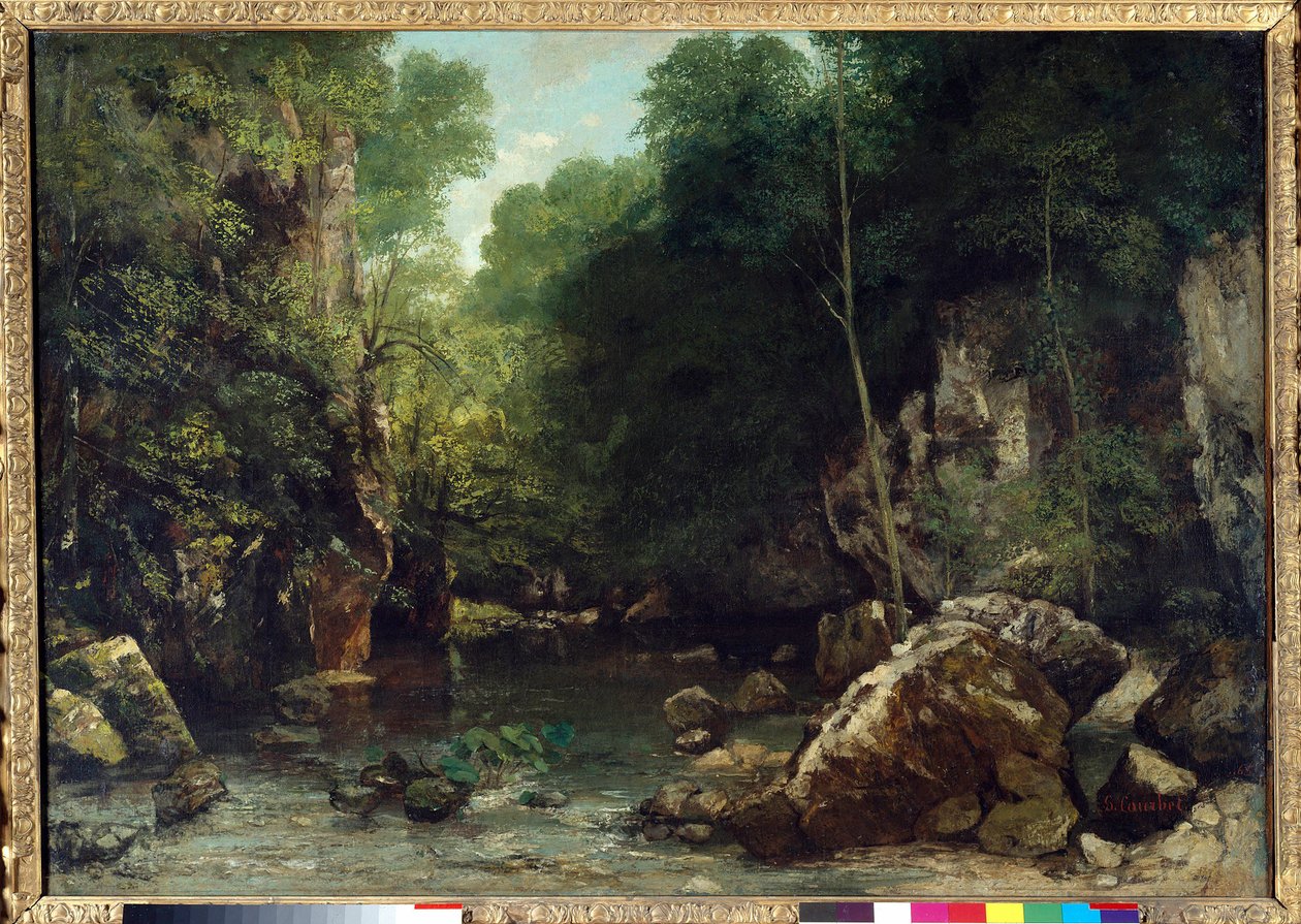 Der überdachte Bach, bekannt als der Eingang zum Vallee du Puits-Noir, Doubs: Effekt der Dämmerung von Gustave Courbet
