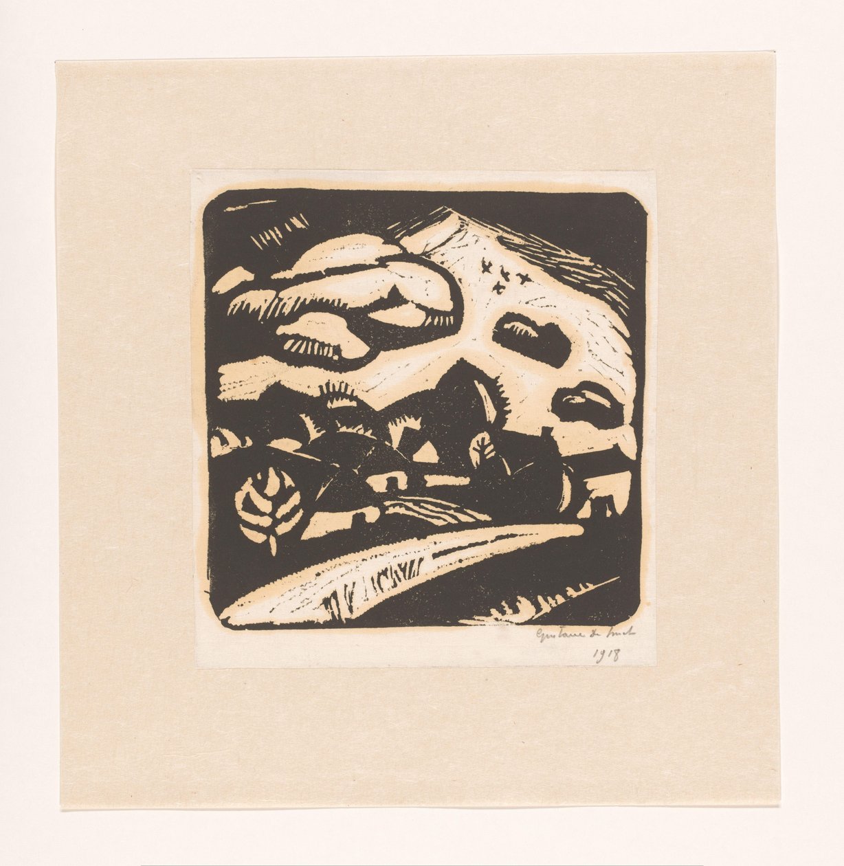 Landschap met huizen, weg en berg von Gustave De Smet (signed by artist)