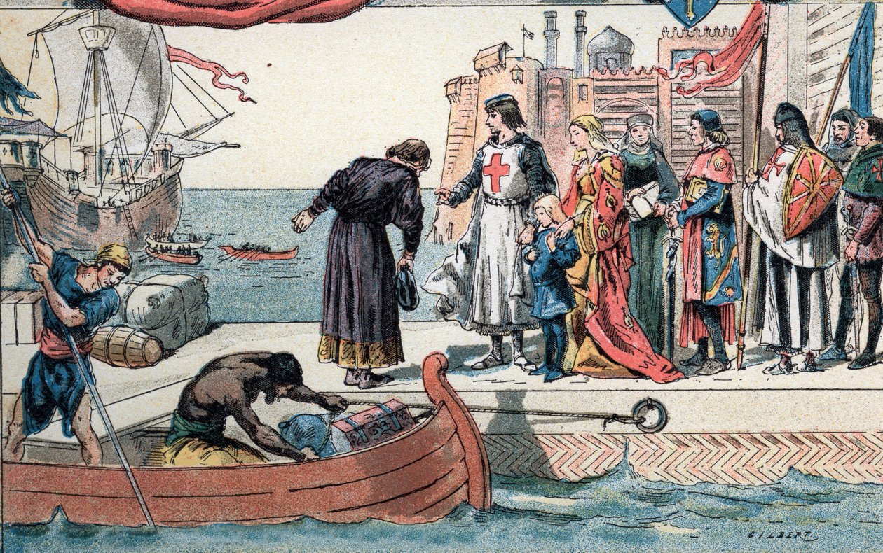 Siebter Kreuzzug: König von Frankreich Ludwig IX. verlässt Sankt Johann von Akkon nach Israel von Gustave Demoulin