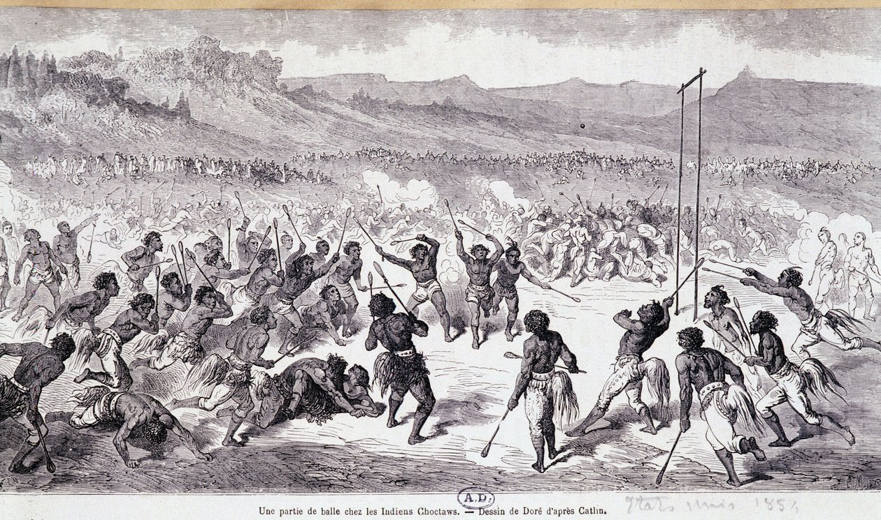 Ein Ballspiel bei den Choctaw-Indianern - Gravur von Gustave Doré von Gustave Dore