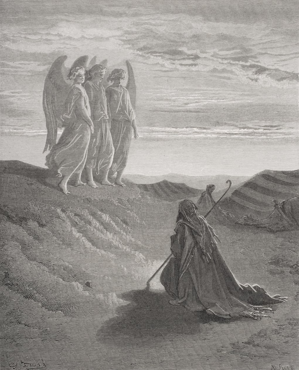 Abraham und die drei Engel, Illustration aus Dores 