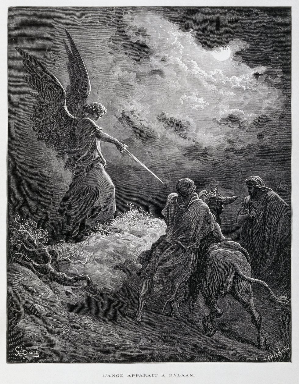 Ein Engel traf Bileam mit einem Schwert, Illustration aus der Dore-Bibel von Gustave Dore