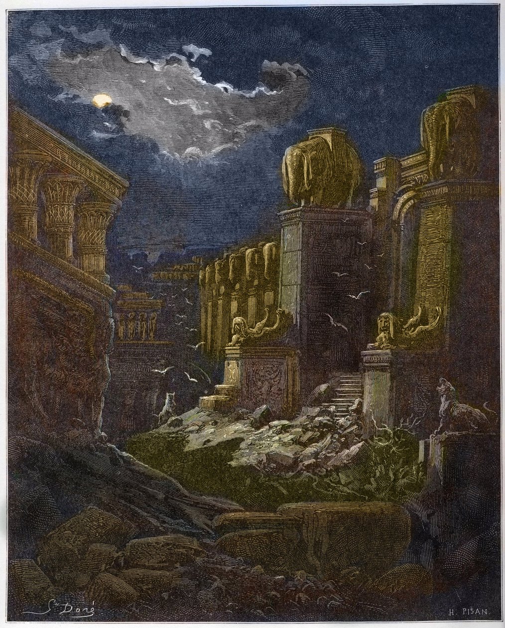 Der Fall Babylons - Babylon in Ruinen (Vision des Heiligen Johannes) - Gravur in „Die illustrierte Bibel“ von Gustave Doré (1832-1883) von Gustave Dore