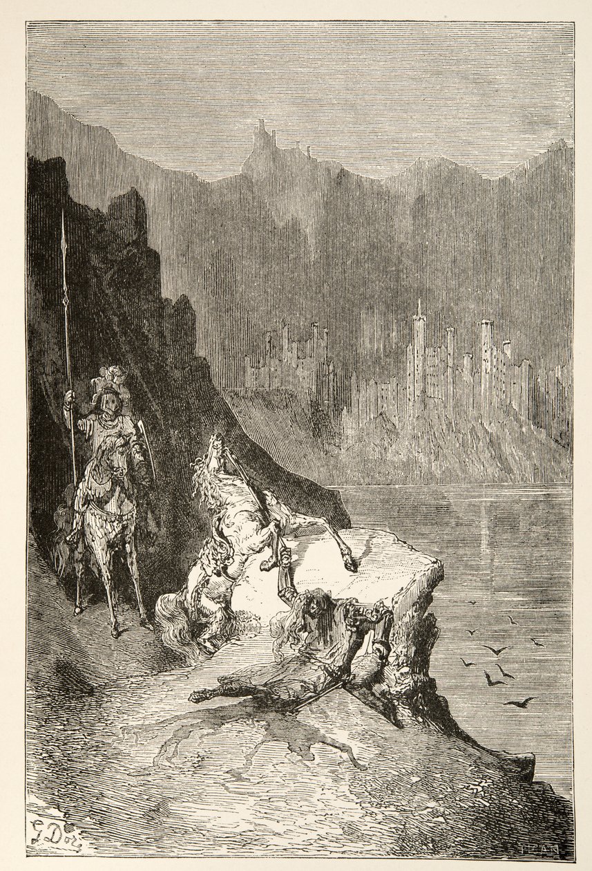 Balin erschlägt Sir Lanceor, aus Geschichten der Tage von König Artus von Charles Henry Hanson, veröffentlicht 1898 von Gustave Dore