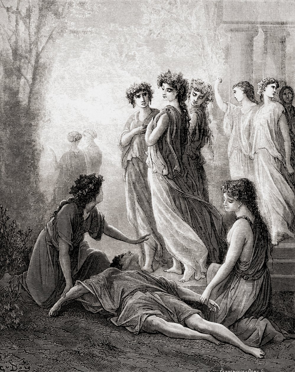 Daphnis et Alcimadure, aus einer späten 19. Jahrhundert Ausgabe von Fables de La Fontaine (Holzstich) von Gustave Dore