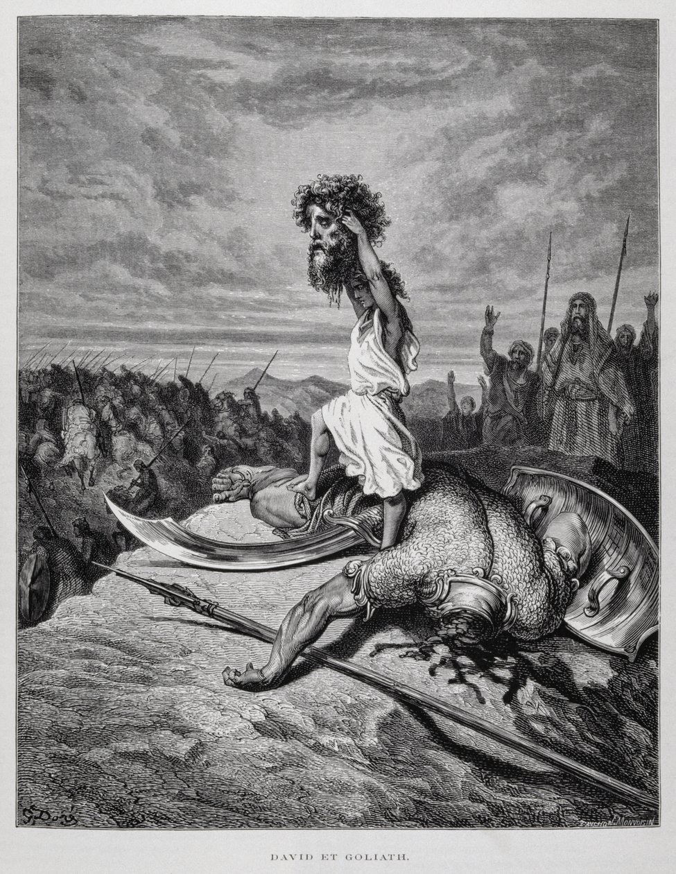 David erschlägt Goliath, Illustration aus der Dore-Bibel von Gustave Dore