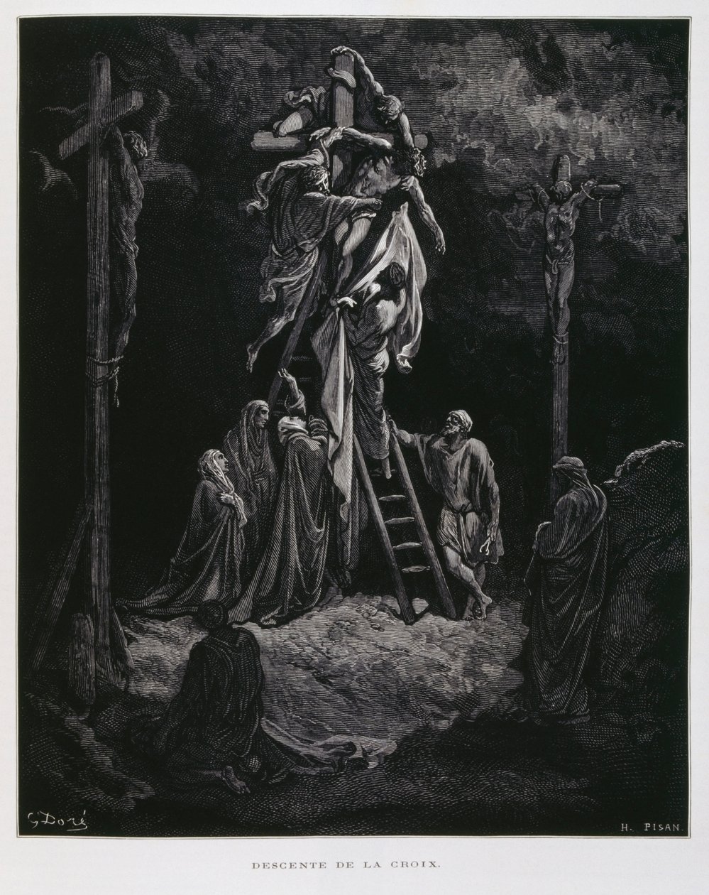 Abstieg vom Kreuz, die Absetzung Christi, Illustration aus der Dore-Bibel von Gustave Dore