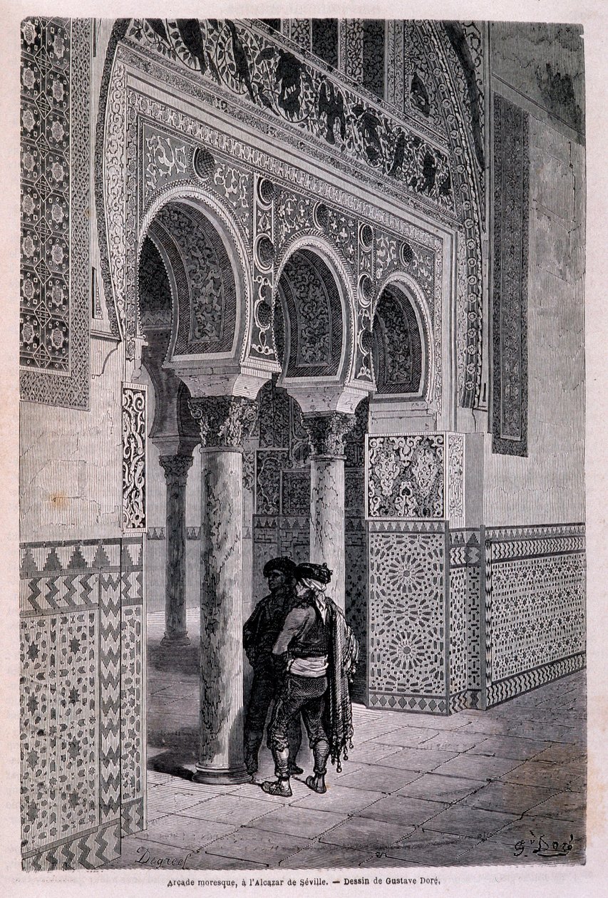 Detail der Arkade des Alcázar in Sevilla - von Doré, in „Tour du Monde“, 2. Halbjahr 1866 von Gustave Dore