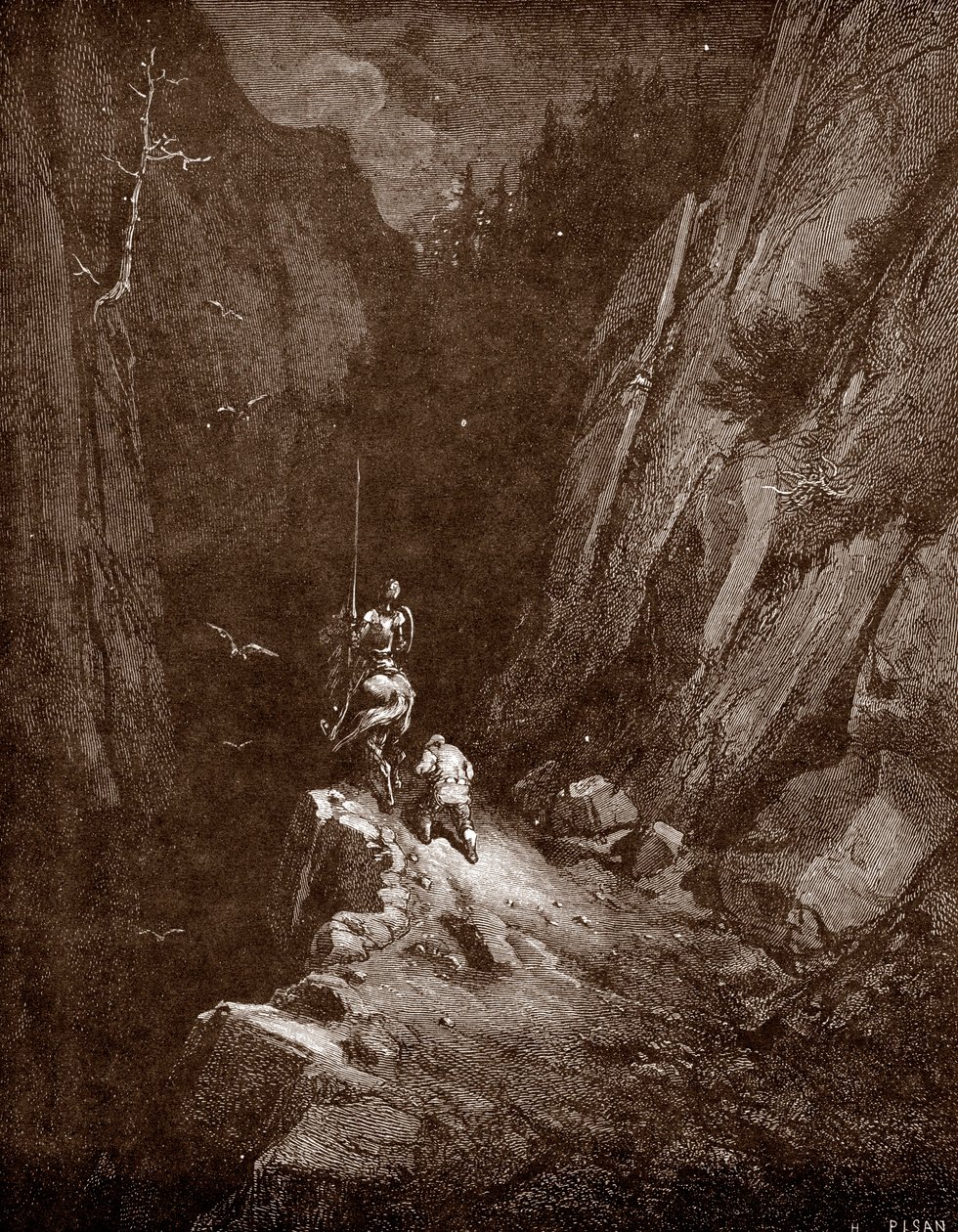 Don Quijote und Sancho Panza im Herzen der Sierra Morena (Gravur von Gustave Doré für „Der sinnreiche Junker Don Quijote von der Mancha“ von Miguel de Cervantes 1863) von Gustave Dore