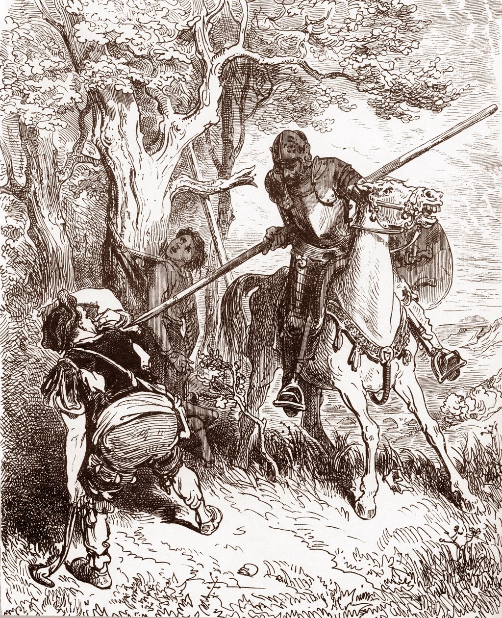 Don Quijote bedroht den Bauern, der den Hirtenjungen schlug von Gustave Dore