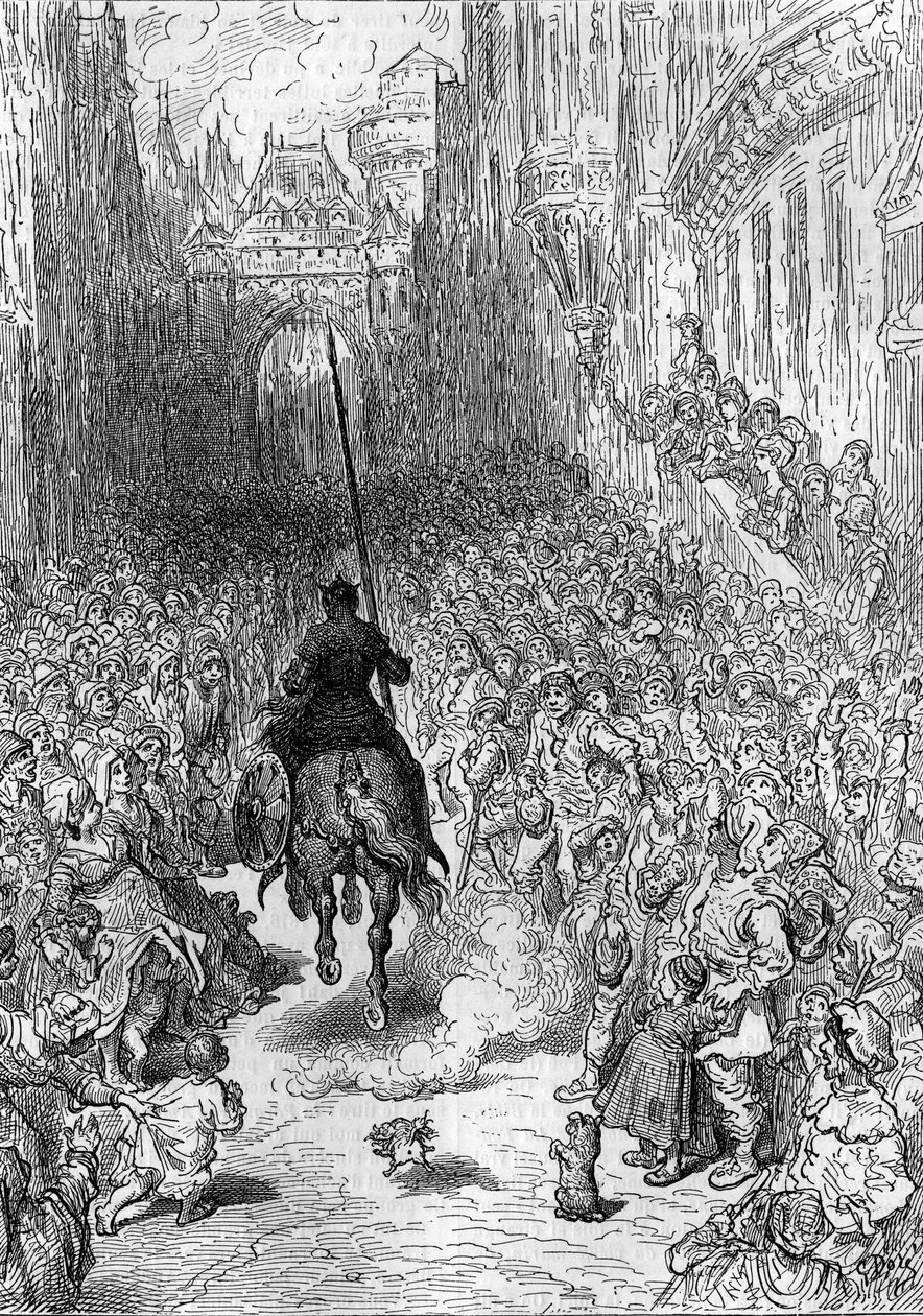 Zeichnung von Gustave Dore (1832-1883) für das Gedicht „Rasender Roland“ („Orlando furioso“) (16. Jahrhundert) von Ludovico Ariosto, bekannt als der Ariosta. Gravur in „Le Journal de la jeunesse“ von Gustave Dore
