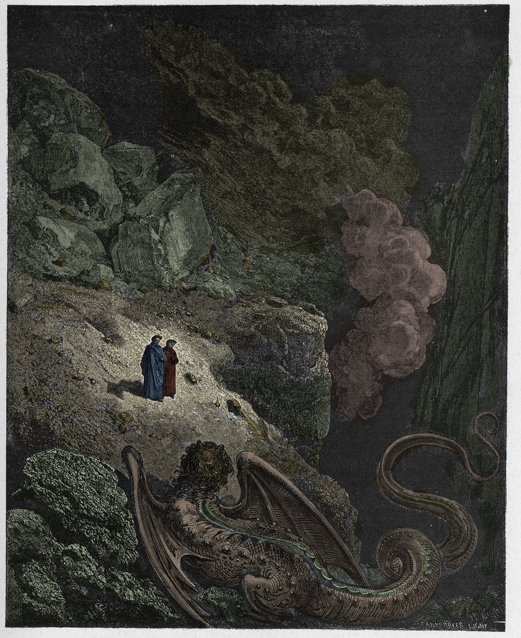 Inferno, Gesang 17: Geryon, Symbol der Täuschung, Illustration aus "Die Göttliche Komödie" von Dante Alighieri, 1885 von Gustave Dore