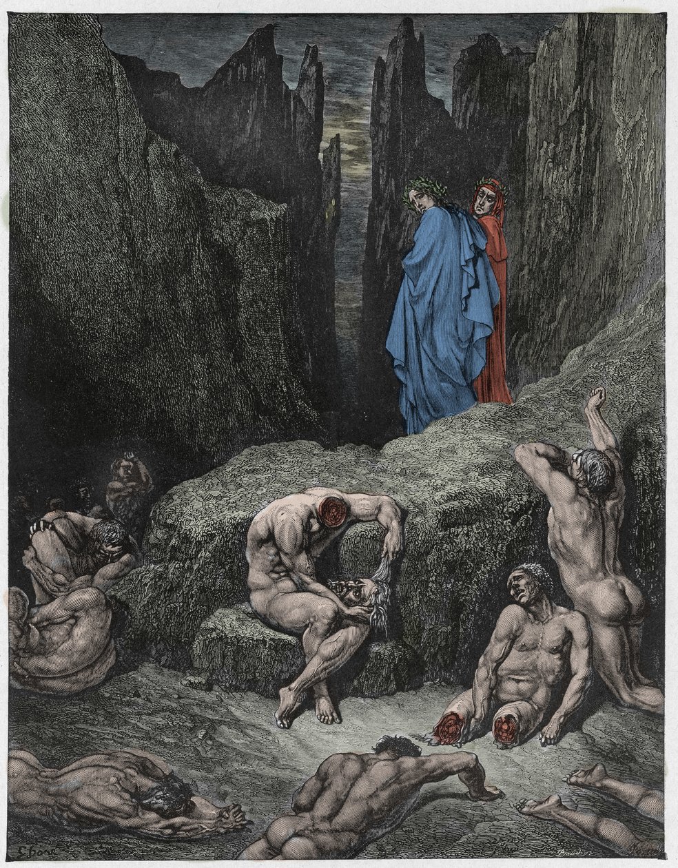 Inferno, Gesang 29: Virgil tadelt Dantes Neugier, Illustration aus "Die Göttliche Komödie" von Dante Alighieri, 1885 von Gustave Dore