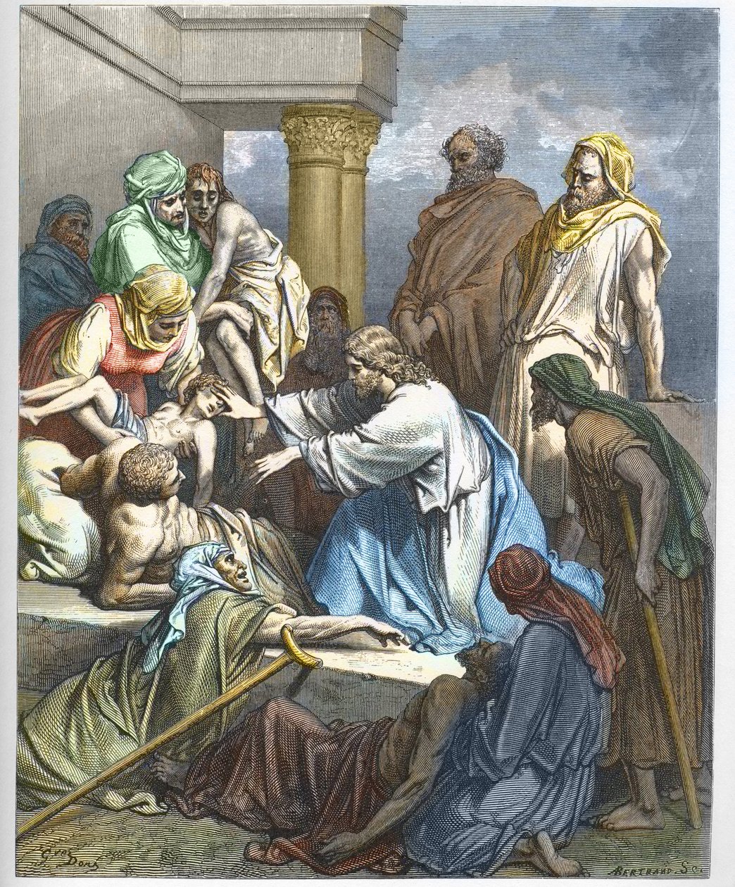 Jesus heilt die Kranken - Gravur in „Die illustrierte Bibel“ von Gustave Doré (1832-1883) - Gravur aus „Die Doré-Bibel“ von Gustave Dore
