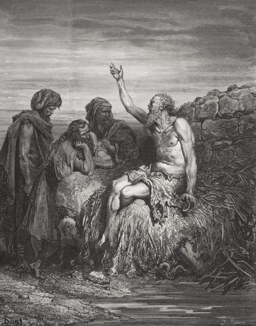 Hiob und seine Freunde, Hiob 6:1-4, Illustration aus Dore