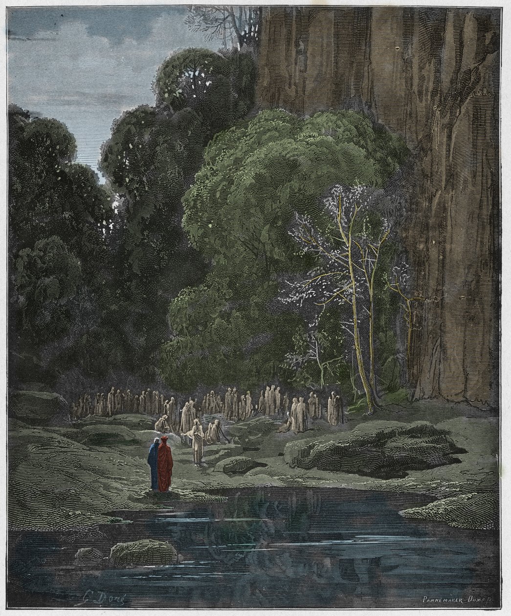 Purgatorio, Gesang 5: Die spät Reumütigen singen das Miserere, Illustration aus "Die Göttliche Komödie" von Dante Alighieri, 1885 von Gustave Dore