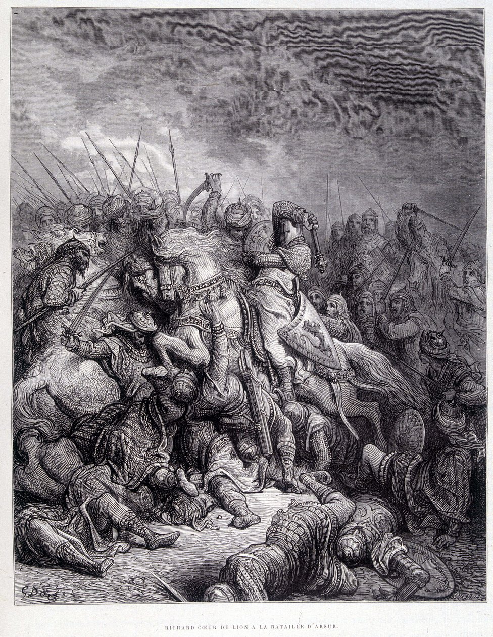 Richard Löwenherz in der Schlacht von Arsur - Gravur von Gustave Doré von Gustave Dore