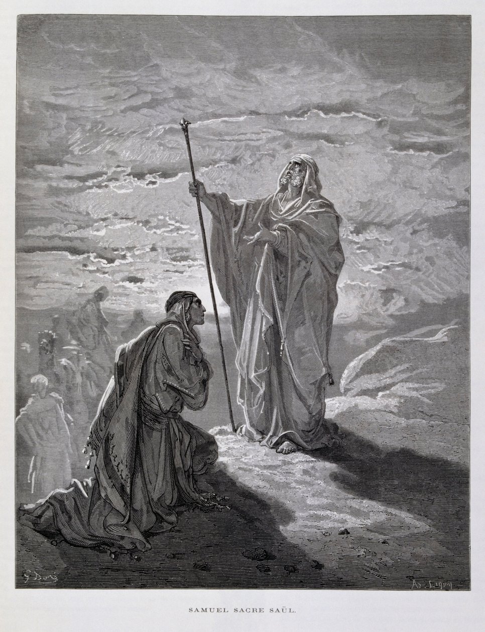 Samuel salbt Saul zum ersten König von Israel, Illustration aus der Dore-Bibel von Gustave Dore