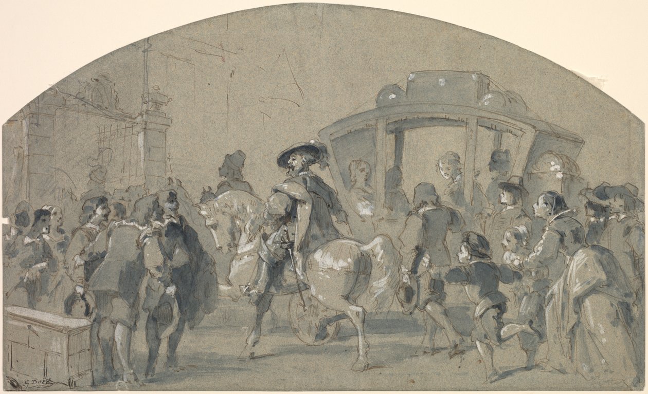 Straßenszene recto, Skizzen verso, ca. 1848-49 von Gustave Dore