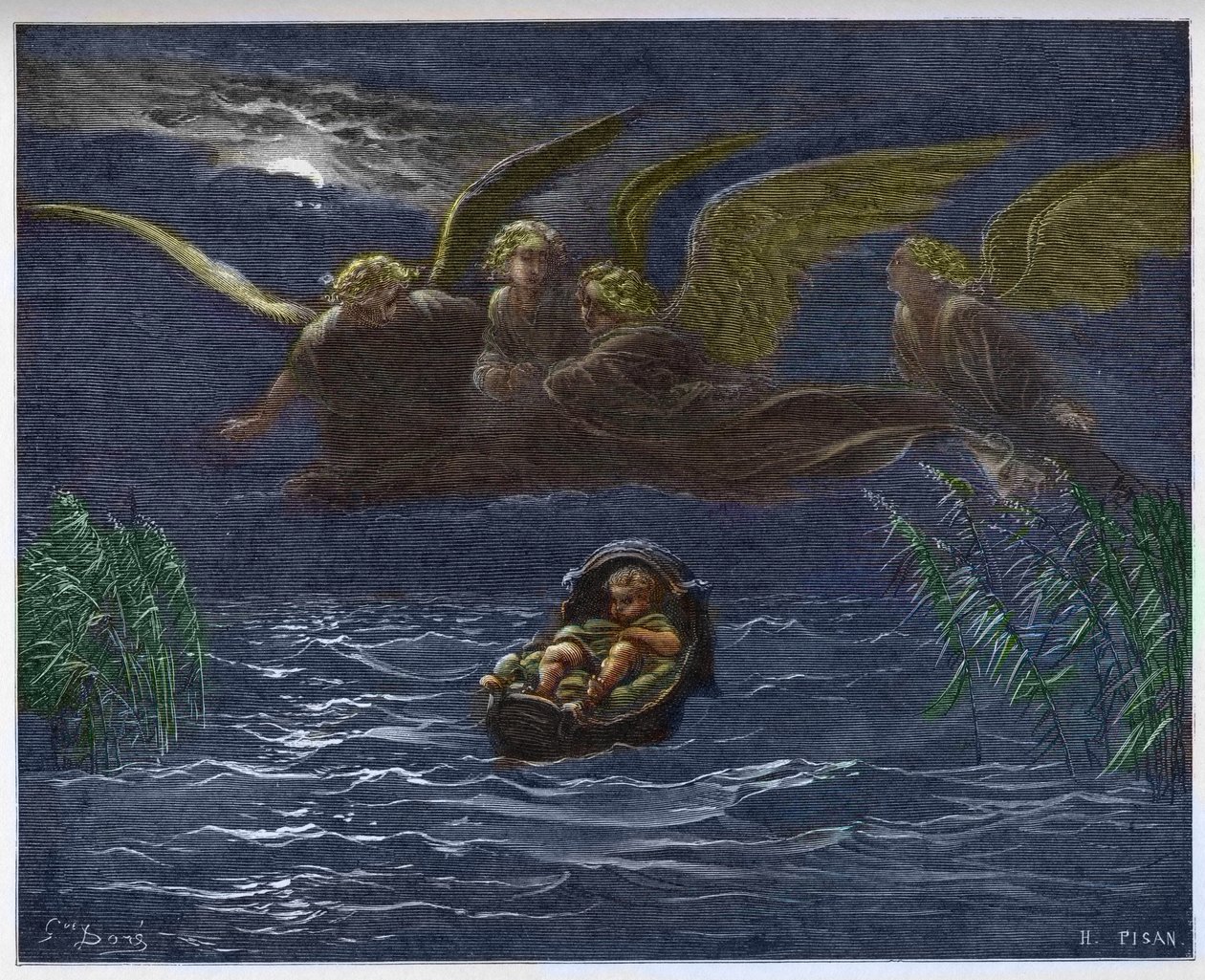 Das Kind Moses am Nil, umgeben von Schutzengeln von Gustave Dore