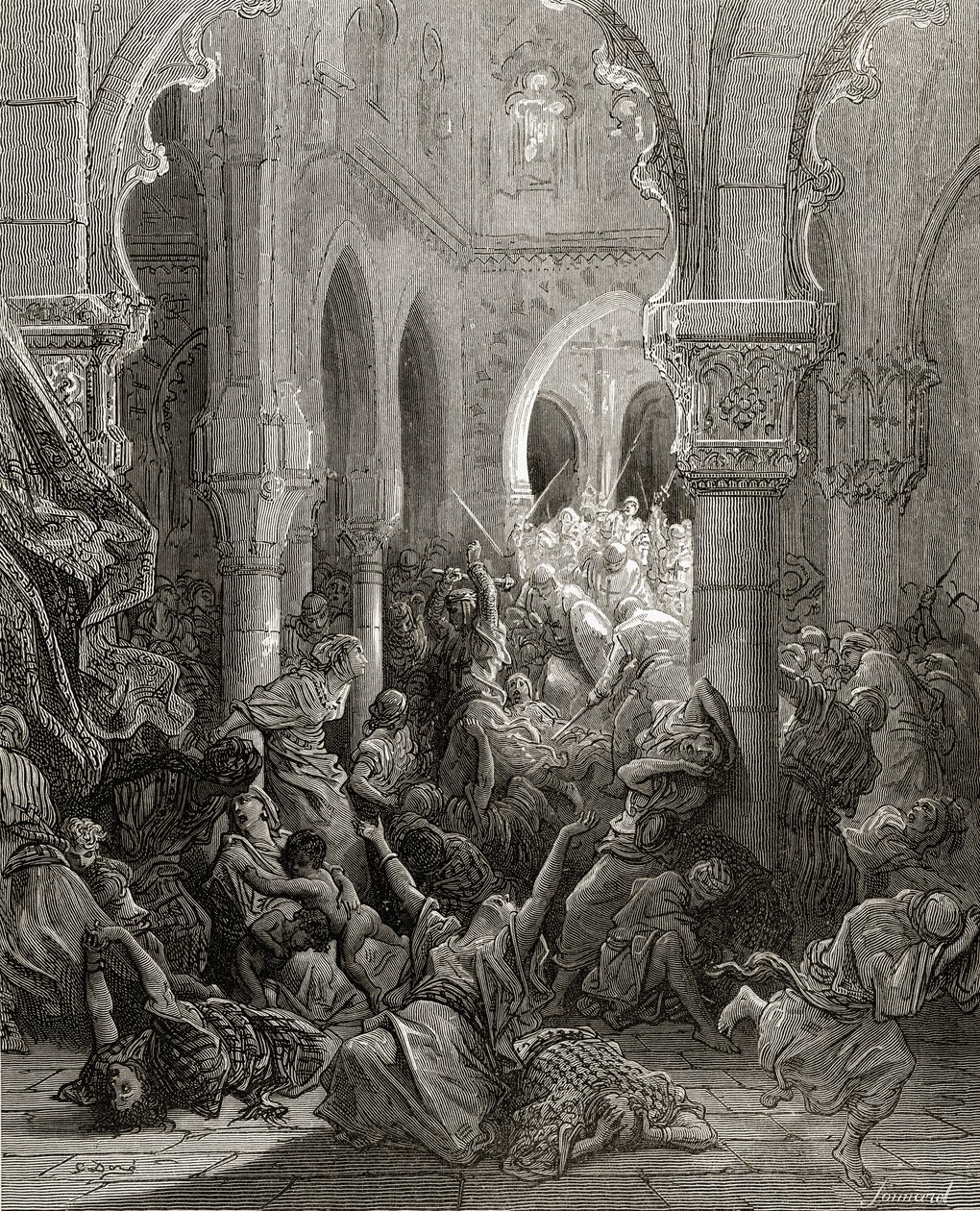 Die Kreuzfahrer massakrieren die Einwohner von Caesarea, Illustration aus 