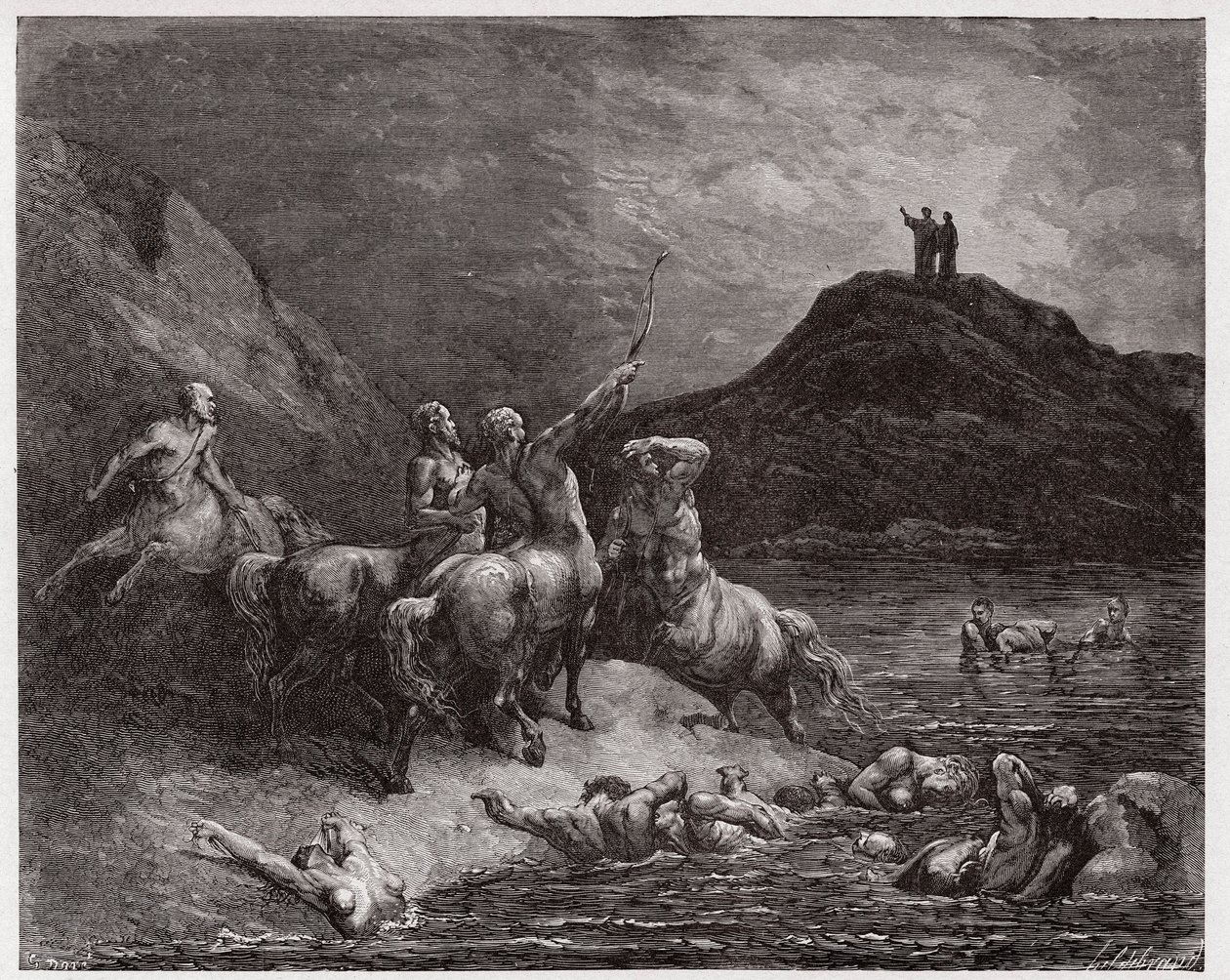 Die Göttliche Komödie, Inferno, Gesang 12: Nessus und die Zentauren (Illustration von Gustave Doré) von Gustave Dore