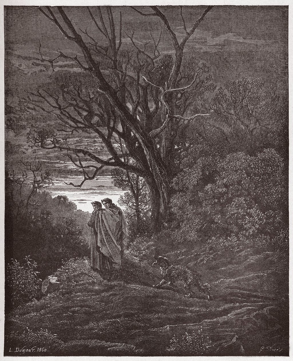 Die Göttliche Komödie, Inferno, Gesang 1: Der Wolf erscheint (Illustration von Gustave Doré) von Gustave Dore