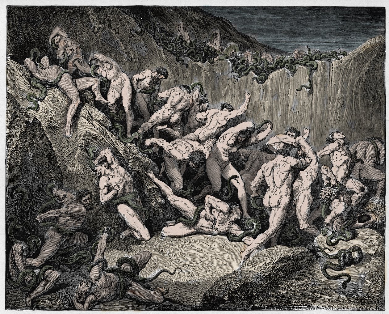 Die Göttliche Komödie (La Divina Commedia), Inferno, Gesang 24: Die von Schlangen gequälten Diebe - von Dante Alighieri (1265-1321) - Illustration von Gustave Doré (1832-1883) von Gustave Dore