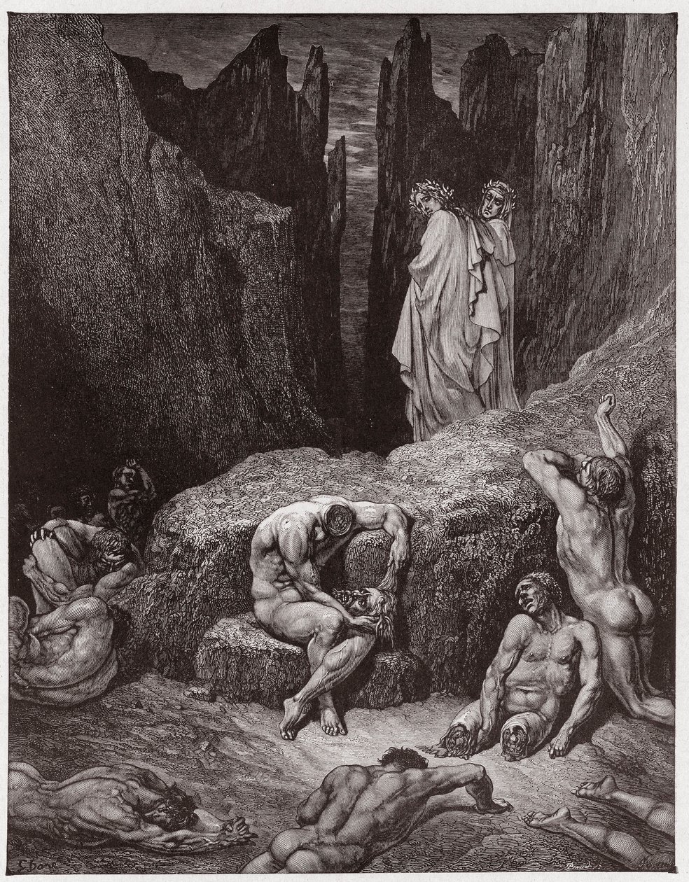 Die Göttliche Komödie, Inferno, Gesang 29: Virgil tadelt Dantes Neugier (Illustration von Gustave Doré) von Gustave Dore
