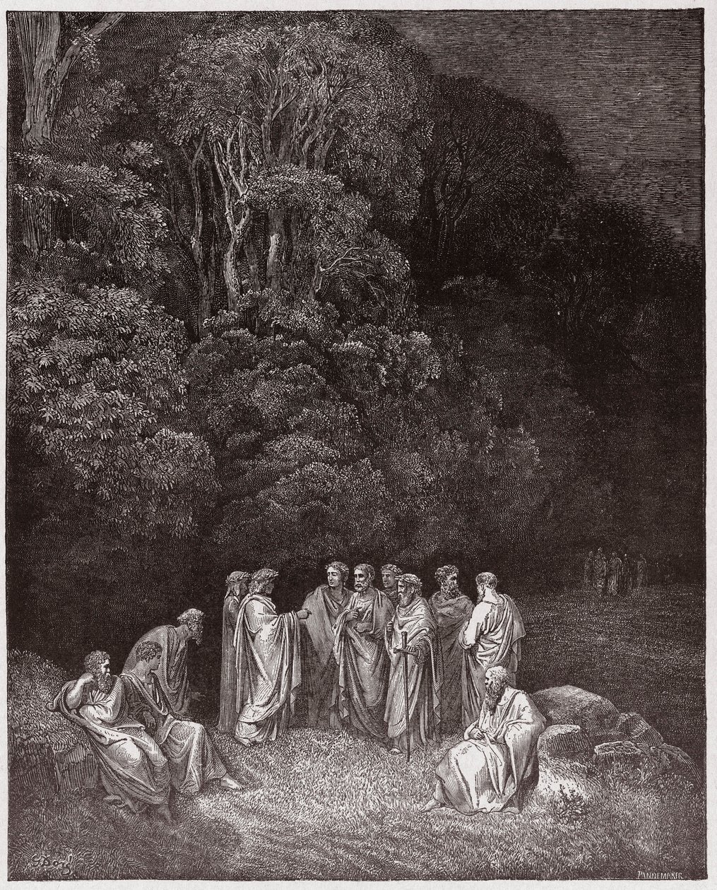 Die Göttliche Komödie, Inferno, Gesang 4: Homer, die Dichter und Helden im Limbus (Illustration von Gustave Doré) von Gustave Dore