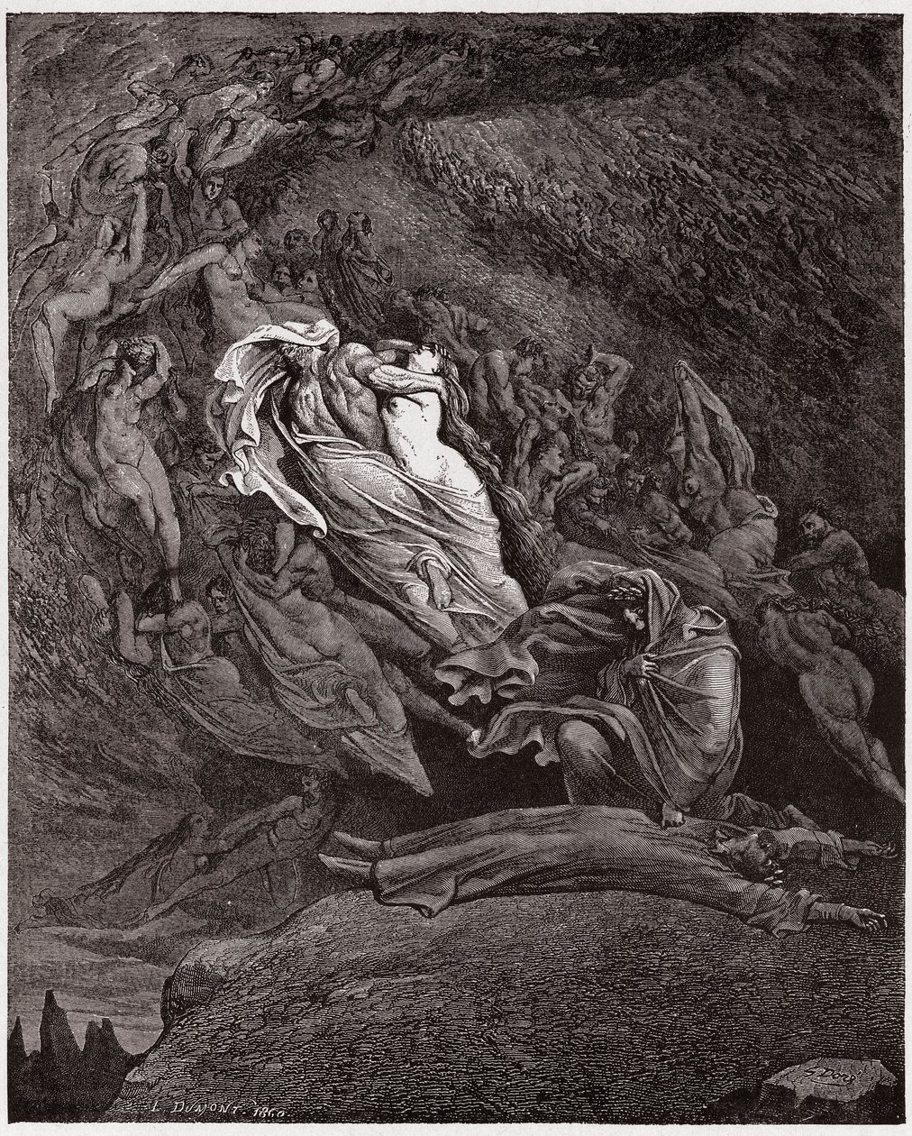 Die Göttliche Komödie, Inferno, Gesang 5: Francesca beschreibt ihren Tod (Illustration von Gustave Doré) von Gustave Dore
