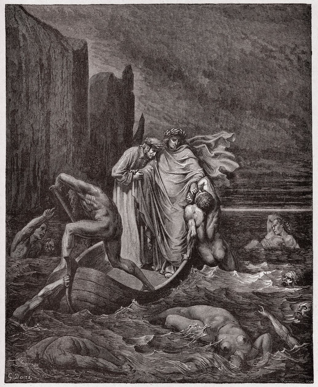 Die Göttliche Komödie, Inferno, Gesang 8: Die Seele des Florentiners Philippo Argenti begegnet den Dichtern am Styx - von Dante Alighieri (1265-1321) - Illustration von Gustave Doré (1832-1883) von Gustave Dore