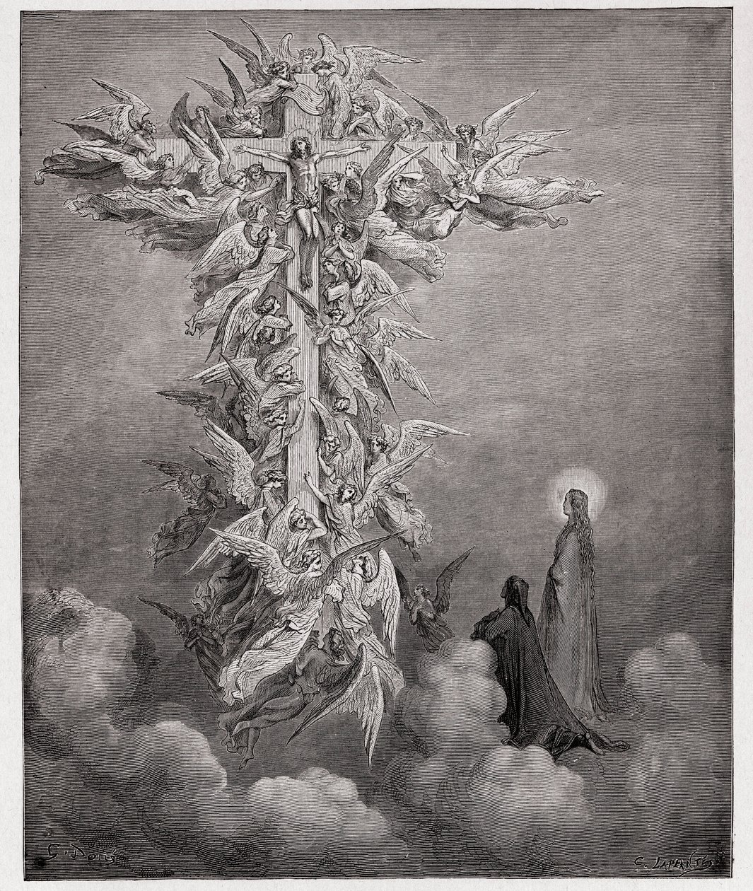 Die Göttliche Komödie, Paradiso, Gesang 14: Dante und Beatrice sehen die Engel mit Christus am Kreuz (Illustration von Gustave Doré) von Gustave Dore