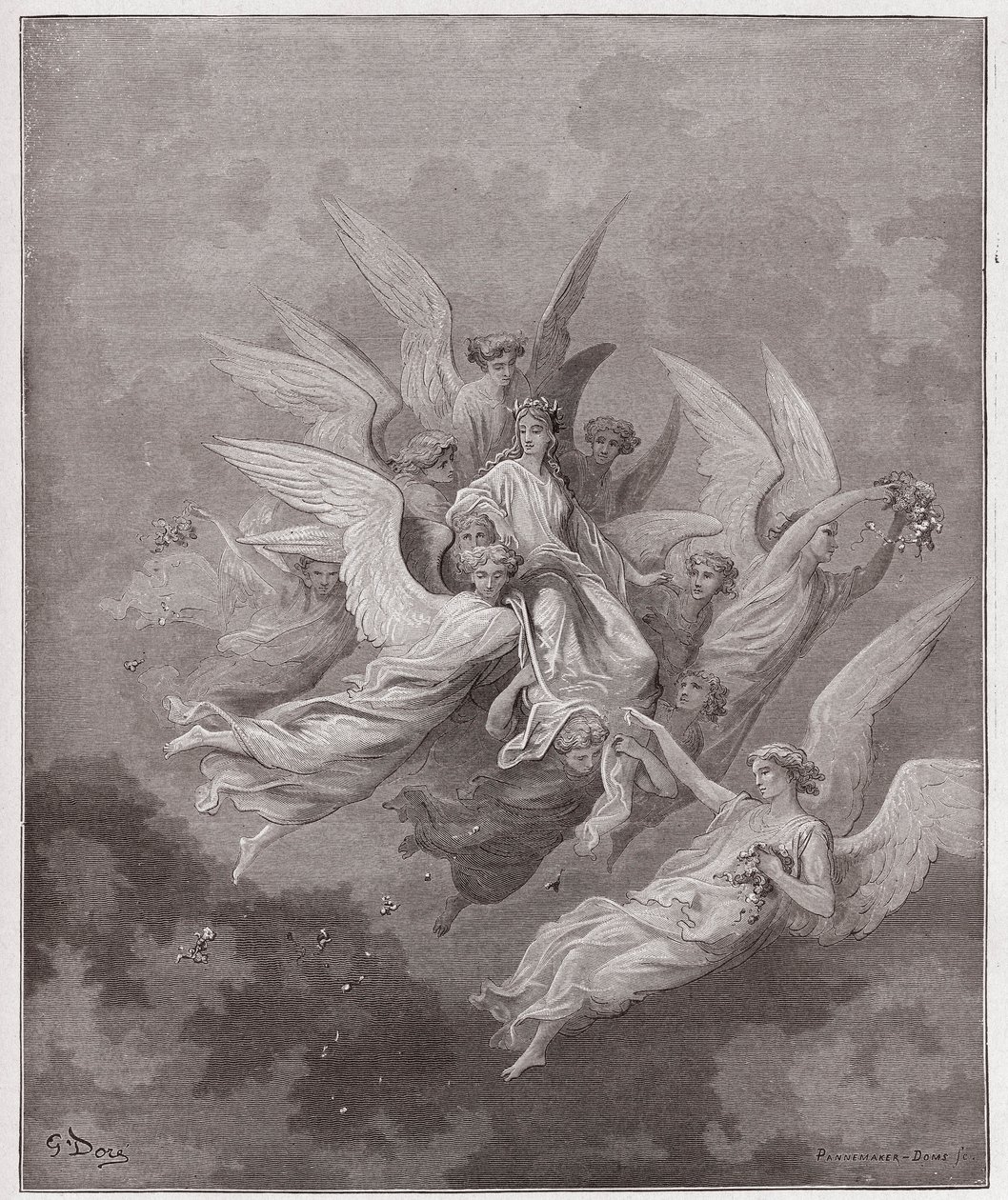 Die Göttliche Komödie, Purgatorio, Gesang 30: Beatrice unter den Engeln - von Dante Alighieri (1265-1321) - Illustration von Gustave Doré (1832-1883) von Gustave Dore