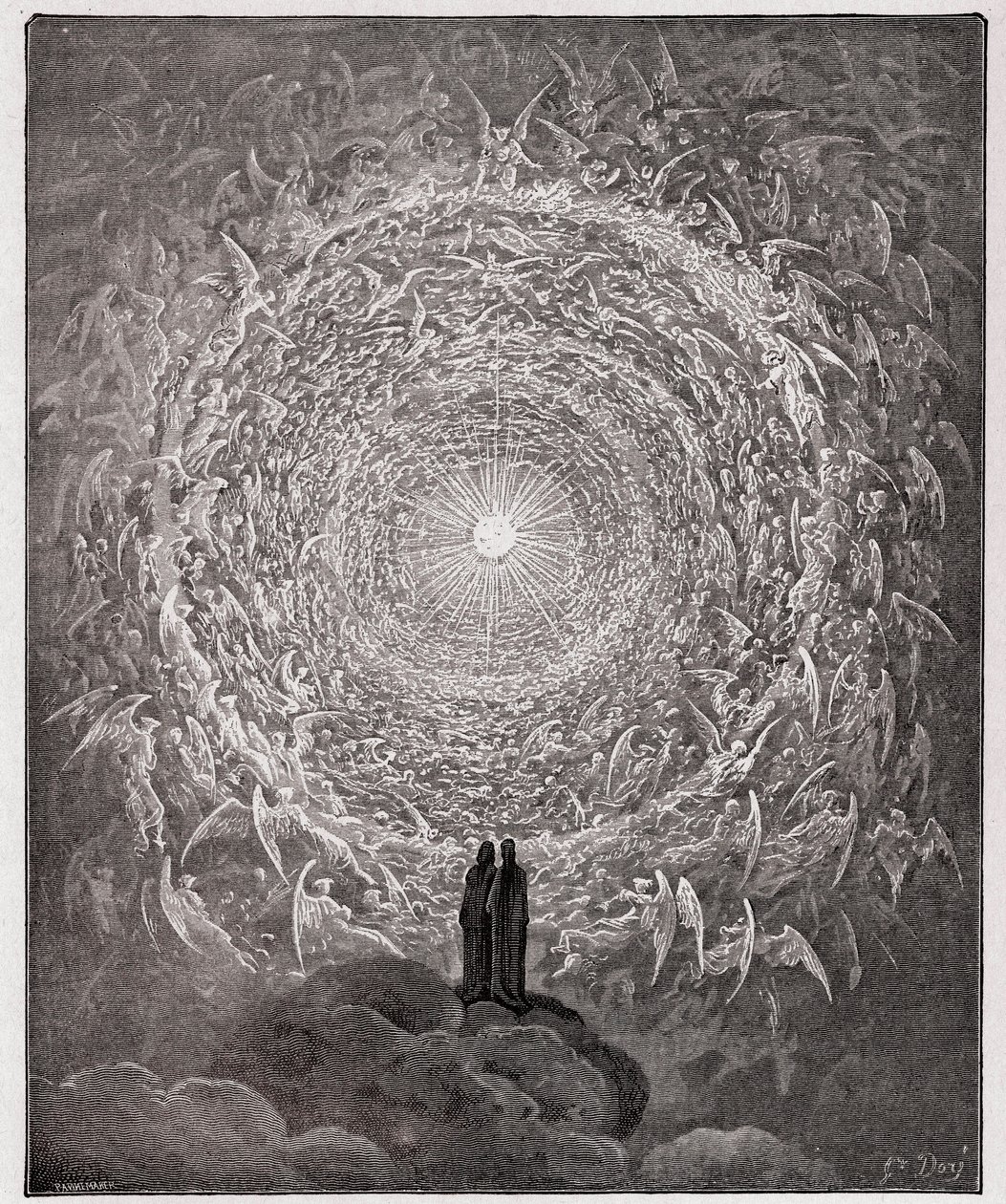 Die Göttliche Komödie, Paradiso, Gesang 31: Die heilige Schar bildet eine Rose im Empyreum (Himmelsrose) - von Dante Alighieri (1265-1321) von Gustave Dore