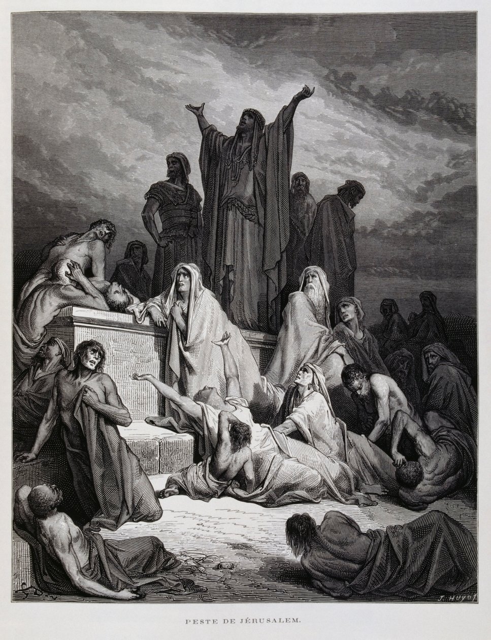 Die Pest schlägt in Jerusalem zu, Illustration aus der Dore-Bibel von Gustave Dore