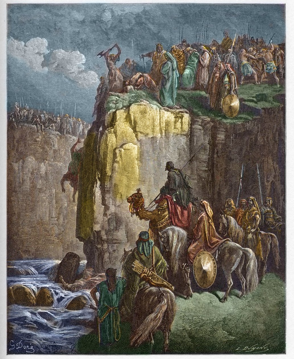 Das Abschlachten der Propheten Baals - Der Prophet Elija lässt die Priester Baals umkommen - Gravur in Die illustrierte Bibel von Gustave Doré - Gravur aus Die Doré-Bibel von Gustave Dore