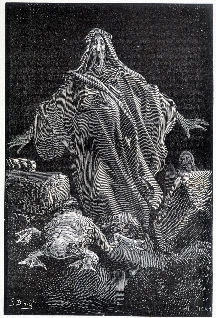 Der Alarmruf - Illustration der Angst von Gustave Doré, Gravur von Gustave Dore